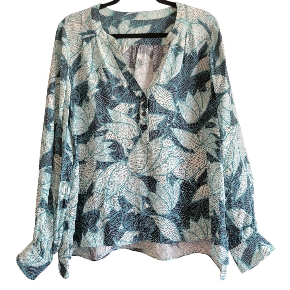 Parker Palm Breeze Button Front Flare Sleeve Blouse Size 2XL *Tags removed